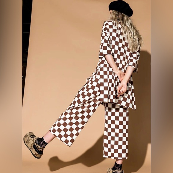 Lala Lex Ribbed Checkerboard Playsuit - Cookie Dough - Picture 3 of 13